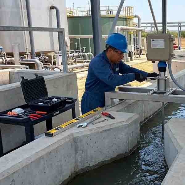 instalación de un medidor ultrasonico de flujo a canal abierto